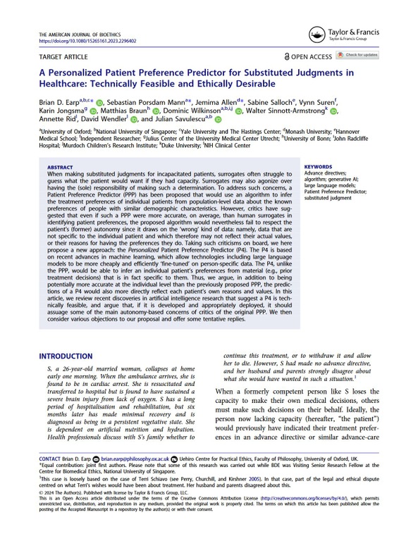 A Personalized Patient Preference Predictor for Substituted Judgments in Healthcare: Technically Feasible and Ethically Desirable